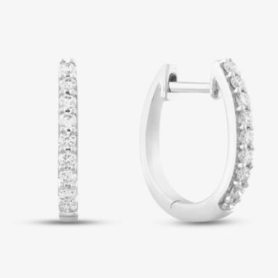 18ct White Gold Brilliant Cut Diamond Hoop Earrings H53