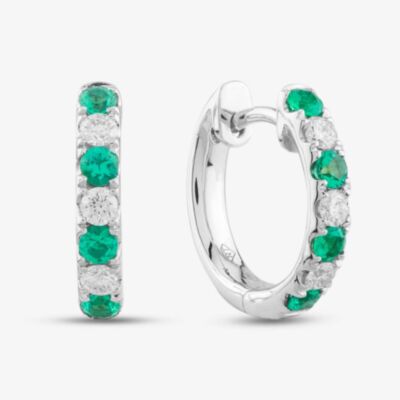 18ct White Gold Brilliant Cut Emerald & Diamond Hoop Earrings 46276H7