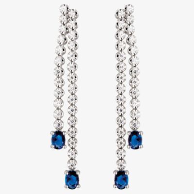 18ct White Gold Sapphire & Diamond Two Row Drop Earrings HSE2000(BS)