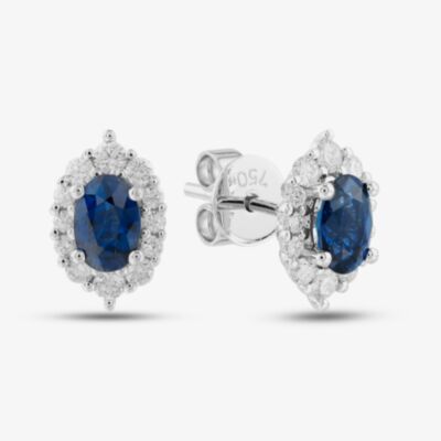 18ct White Gold Oval Cut Sapphire & Brilliant Cut Diamond Halo Earrings LG237/EA(BS)