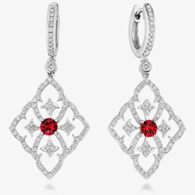 Tivon 18ct White Gold Ruby & Diamond Fleur De Lis Dropper Earrings EW-0798-RB