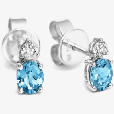 Tivon 18ct White Gold Oval Aquamarine & Diamond Stud Earrings EW-0520-SAQ