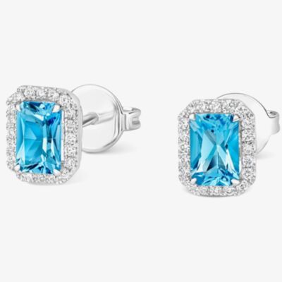 Tivon 18ct White Gold Blue Topaz & Diamond Cluster Stud Earrings EW-0875-BT
