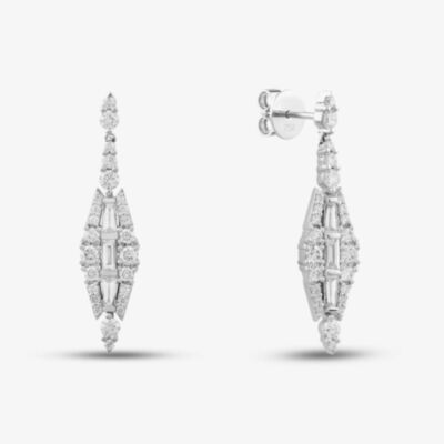 18ct White Gold 1.75ct Baguette & Brilliant Cut Diamond Dropper Earrings LG257/EA-PR
