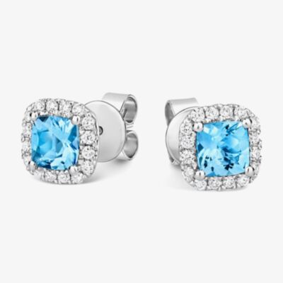 Tivon 18ct White Gold Santa Maria Aquamarine and Diamond Cluster Stud Earrings EW-0908-SAQ