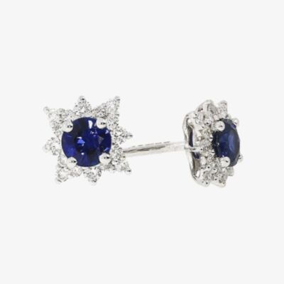 18ct White Gold Sapphire Diamond Star Cluster Stud Earrings 29736