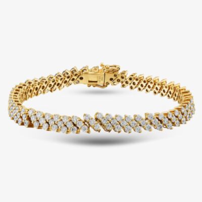  18ct Yellow Gold 5.36ct Brilliant Cut Diamond Three Row Tennis Bracelet BDOZH
