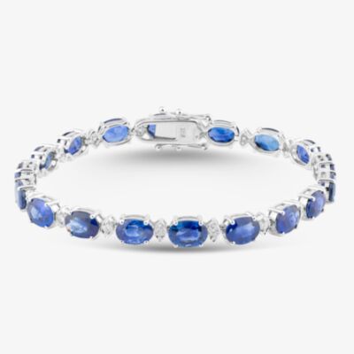 18ct White Gold 17.96ct Oval Cut Sapphire & 04.8ct Brilliant Cut Diamond Tennis Bracelet MQ5224