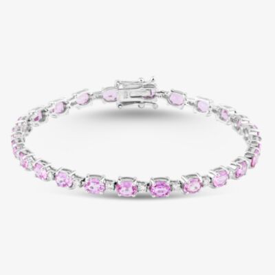 18ct White Gold 9.58ct Oval Cut Sapphire & 0.59ct Brilliant Cut Diamond Tennis Bracelet MQ5800