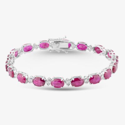 18ct White Gold 17.44 Oval Cut Ruby & 0.60ct Brilliant Cut Diamond Tennis Bracelet MQ3333