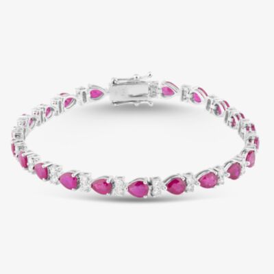 18ct White Gold 9.33ct Pear Cut Ruby & 1.36ct Brilliant Cut Diamond Tennis Bracelet MQ6476