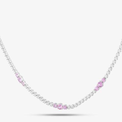 18ct White Gold 2.75ct Pink Sapphire & 0.60ct Brilliant Cut Diamond Half Tennis Necklace HSN1062(PS)