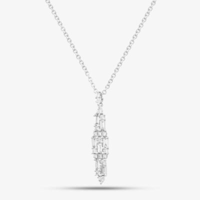 18ct White Gold 0.60ct Baguette & Brilliant Cut Diamond Dropper Necklace LG260/NA