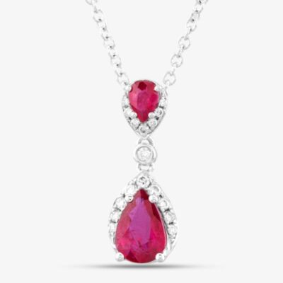 18ct White Gold Pear Cut Ruby & Brilliant Cut Diamond Tear Drop Pendant Necklace LG263/NA(RU)