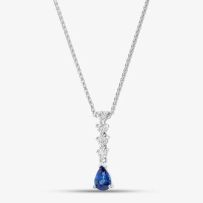 18ct White Gold 0.44ct Pear Cut Sapphire & 0.15ct Brilliant Cut Diamond Necklace 29290