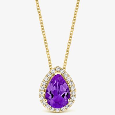 Tivon 18ct Rose Gold Pear-Cut Amethyst & Diamond Halo Pendant Necklace PY-0881-AM