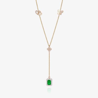 Tivon 18ct Yellow Gold Emerald & Diamond 'Y' Eden Necklace NTT-0085-EM