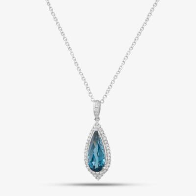 18ct White Gold Pear Cut Blue Topaz & Brillaint Cut Diamond Necklace LG234/PA(LBT)