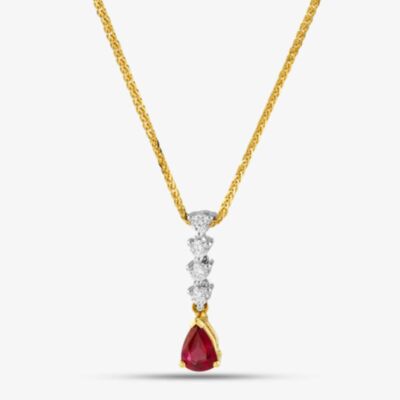 18ct Two Colour Gold Pear Cut Ruby & Brilliant Cut Diamond Necklace 39290G2