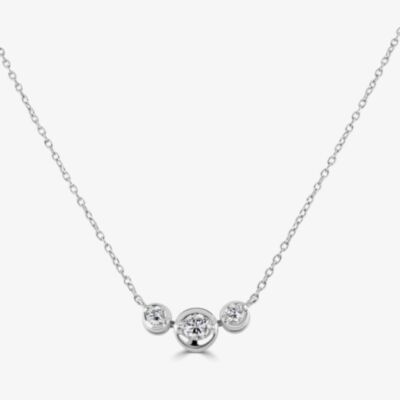 18ct White Gold 1.00ct Diamond Three Stone Necklace HSN1036(1.00CT)