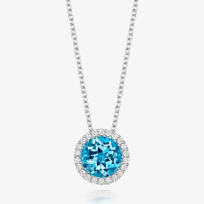 Tivon Classic 18ct White Gold Round Blue Topaz & Diamond Cluster Necklace PW-0849-BT