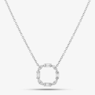 18ct White Gold 0.36ct Baguette & Brilliant Cut Diamond Open Circle Necklace LG253/NA