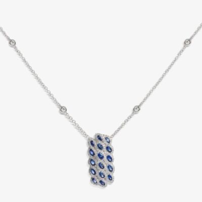 18ct White Gold Marine Sapphire and Diamond Wave Cluster Necklace LG193/NA(BS)