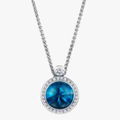 Geoghegan Satellite 18ct White Gold 3.50ct Blue Topaz & 0.28ct Diamond Cluster Pendant SAT18/W