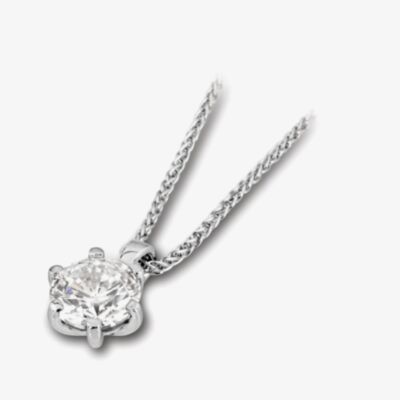 18ct White Gold 0.52ct Brilliant Round 6 Claw Diamond Pendant PD244(5.0)