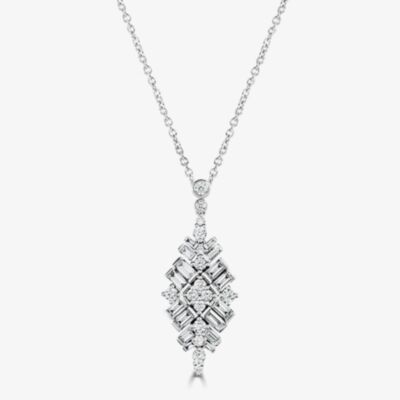 18ct White Gold 1.82ct Baguette & Brilliant Cut Diamond Fancy Drop Pendant  LG201/PA
