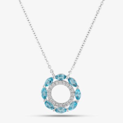 18ct White Gold Marquise Cut Blue Topaz & Brilliant Cut Diamond Openwork Necklace P38157GW18TB