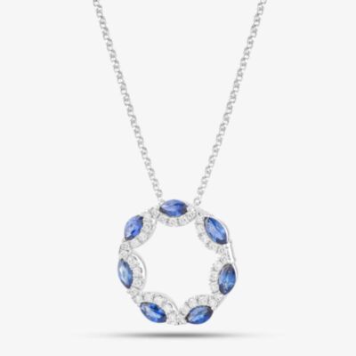 18ct White Gold Marquise Cut Sapphire & Brilliant Cut Diamond Circle Necklace P27533GW18SA