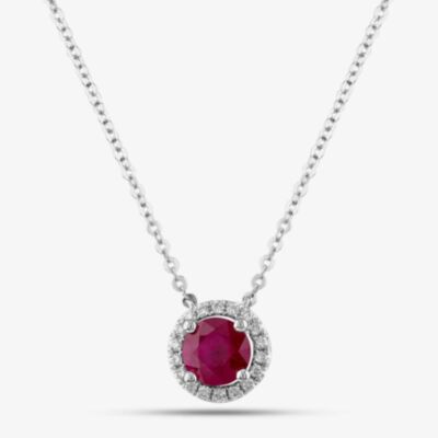 18ct White Gold Brilliant Cut Ruby & Diamond Halo Necklace P39072GW18RB