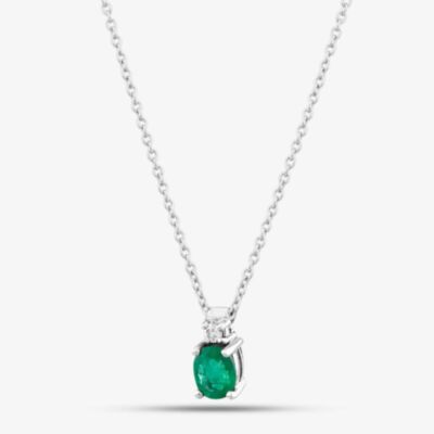 18ct White Gold 0.29ct Oval Cut Emerald & 0.02ct Brilliant Cut Diamond Necklace 06-80-128/25-06-215