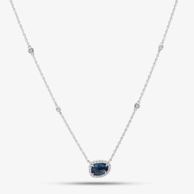 18ct White Gold 1.06ct Sapphire & Diamond Cluster Necklace NTX1661 18KW