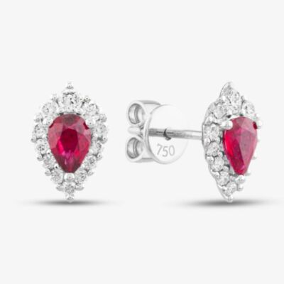 18ct White Gold 0.80ct Pear Cut Ruby & 0.28ct Brilliant Cut Diamond Stud Earrings LG238/PA(RU)
