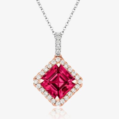 Tivon 18ct Two Colour Gold Pink Tourmaline and Diamond Cluster Necklace PTTR-0933-PT