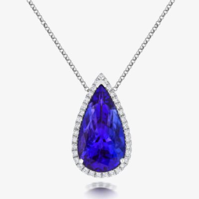 Tivon 18ct White Gold Pear-Cut Tanzanite and Diamond Cluster Necklace PW-0935-TZ