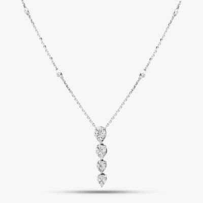 18ct White Gold Graduating Diamond Cluster Pendant Necklace H1100