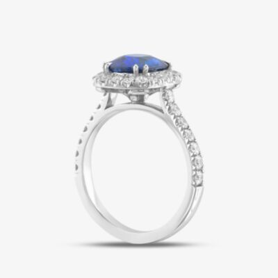 Platinum 2.50ct Sapphire & 0.81ct Brilliant Cut Diamond Shoulder Set Halo Ring J81