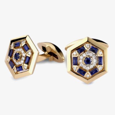 18ct Yellow Gold Diamond & Sapphire Hexagonal Cufflinks LG209/CA (BS) 
