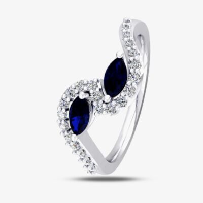 18ct White Gold Sapphire and Diamond Swirl Ring 9694/18W/DQ7S-0.16CT