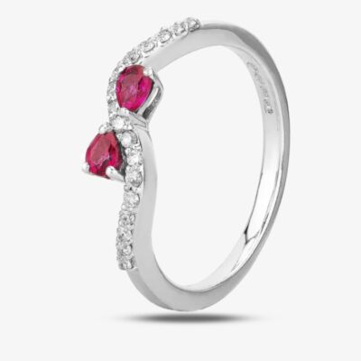 18ct White Gold Ruby and Diamond Wave Ring 9719/18W/DQ7R-0.13CT N