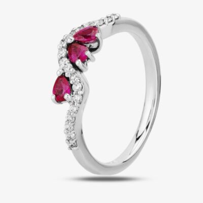 18ct White Gold Ruby and Diamond Wave Ring 9725/18W/DQ7R-0.14CT L