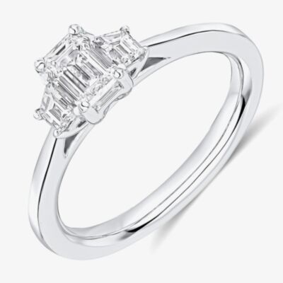 Platinum Excellence Platinum 0.81ct Certificated Emerald Cut Diamond Three Stone Ring TRL32419 SMT M