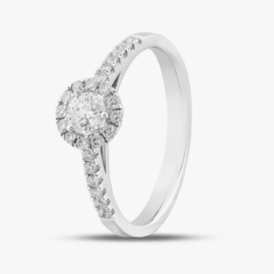 Platinum 0.50ct Brilliant Cut Diamond Shoulder Set Halo Ring R06815X PT950