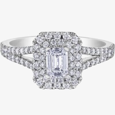 Platinum 1.04ct Emerald-Cut Diamond Cluster Ring 31066WG/100-18