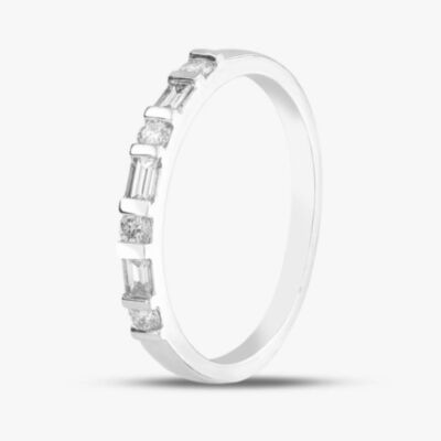 Platinum 0.34ct Baguette & Brilliant Cut Diamond Half Eternity Ring 119163 PT950