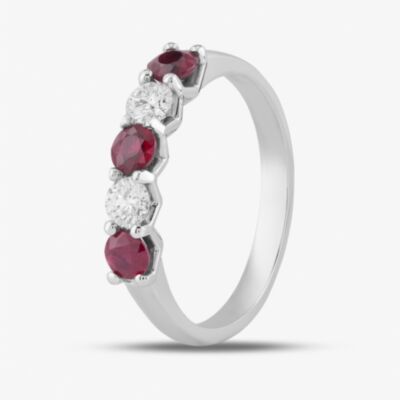 Platinum Brilliant Cut Ruby & Diamond Five Stone Ring 32706 N
