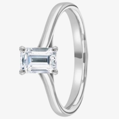 1888 Collection Platinum Emerald-Cut Diamond Solitaire Ring RI-149(6X4)- H/VS2/0.50ct